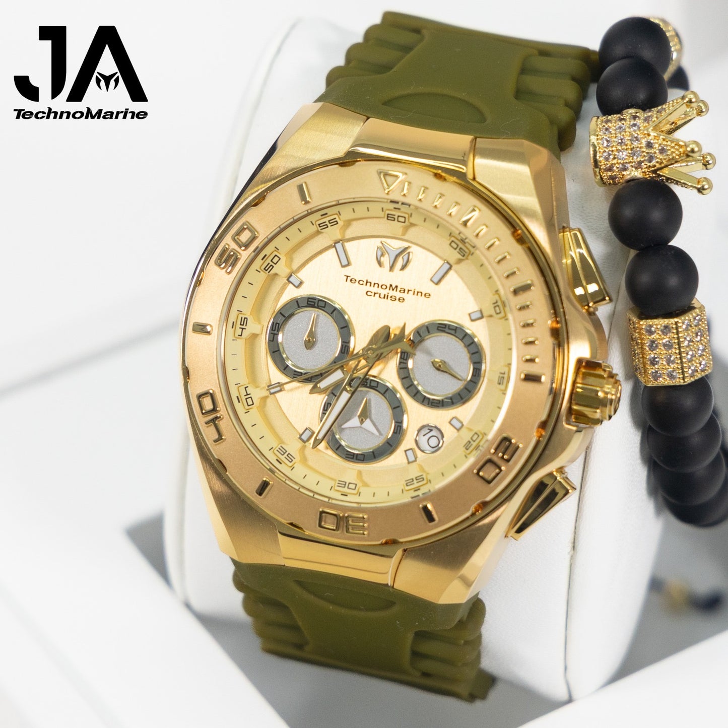 Technomarine Cruise Steel Quartz Men's Watch - 45mm Stainless Steel Gold and Gold Con Correa Verde Militar
