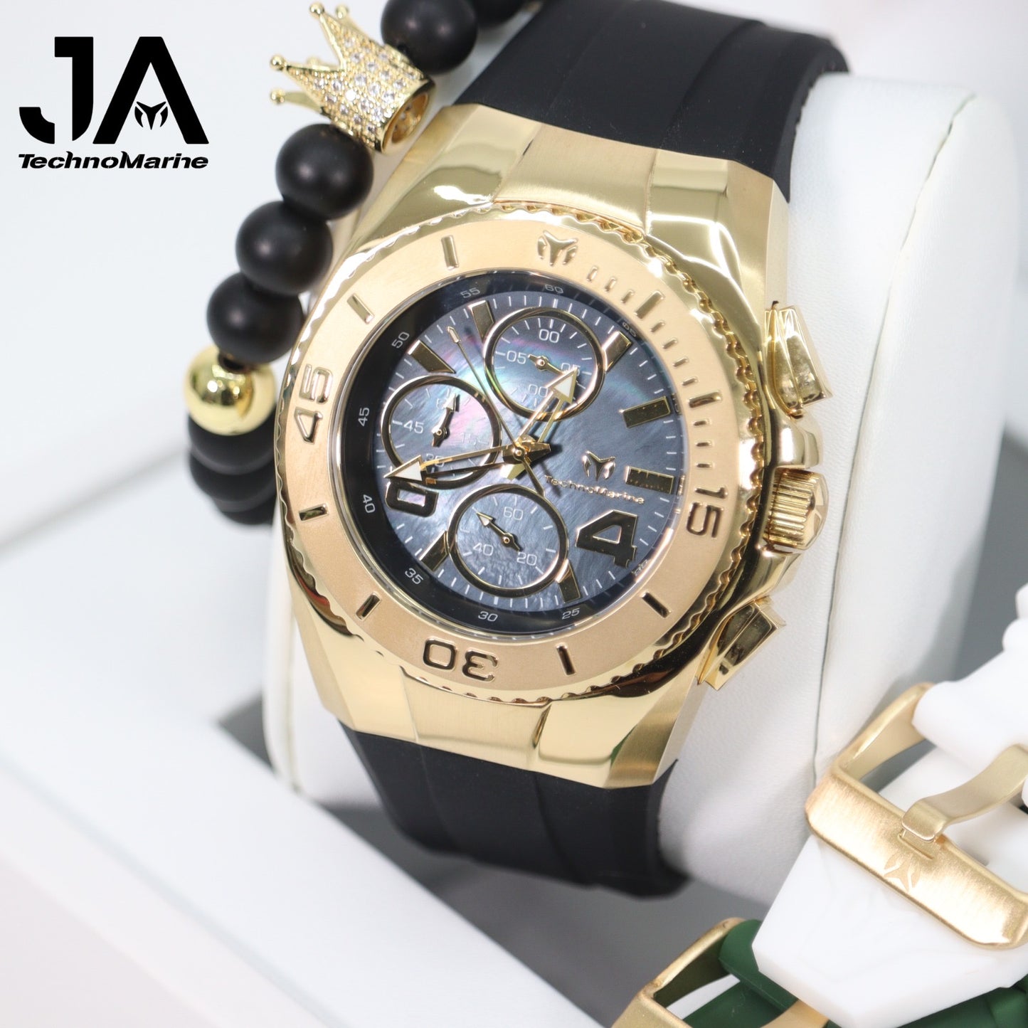 New Modelo 2025 TechnoMarine Cruise Original Men's Watch w/ Mother of Pearl Dial 44 mm, Black, Gold Green with Interchangeable Strap