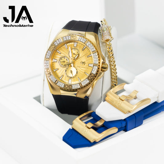 TechnoMarine Custom Moissanite Cruise California Men's Watch - 45mm, Black, White, Blue Modelo 76