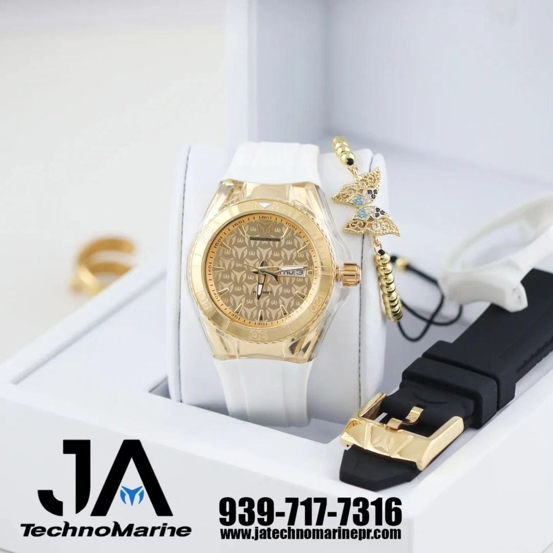 TechnoMarine Cruise Monogram 40MM Gold Dos Correas Una Pulsera Gratis y Perfume Territoire Dream