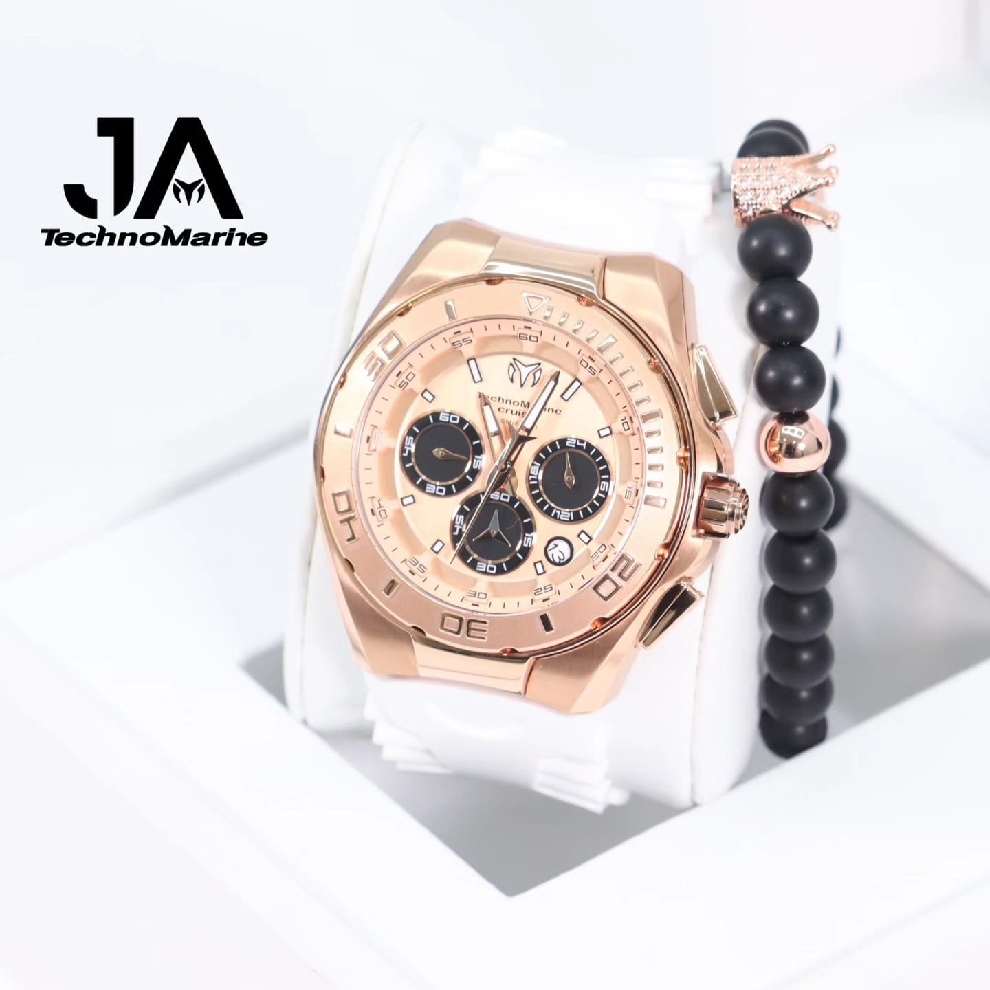 Technomarine Men's Cruise 45mm Black Leather Band Steel Case Quartz Rose Gold-Tone