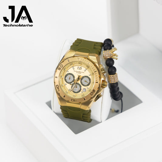 Technomarine Cruise Steel Quartz Men's Watch - 45mm Stainless Steel Gold and Gold Con Correa Verde Militar