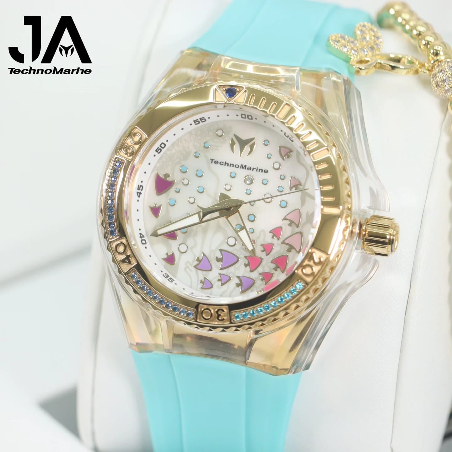 Technomarine Colección Dreams Cruise Oro 40 mm Dos Correas Verde Menta y Blanco