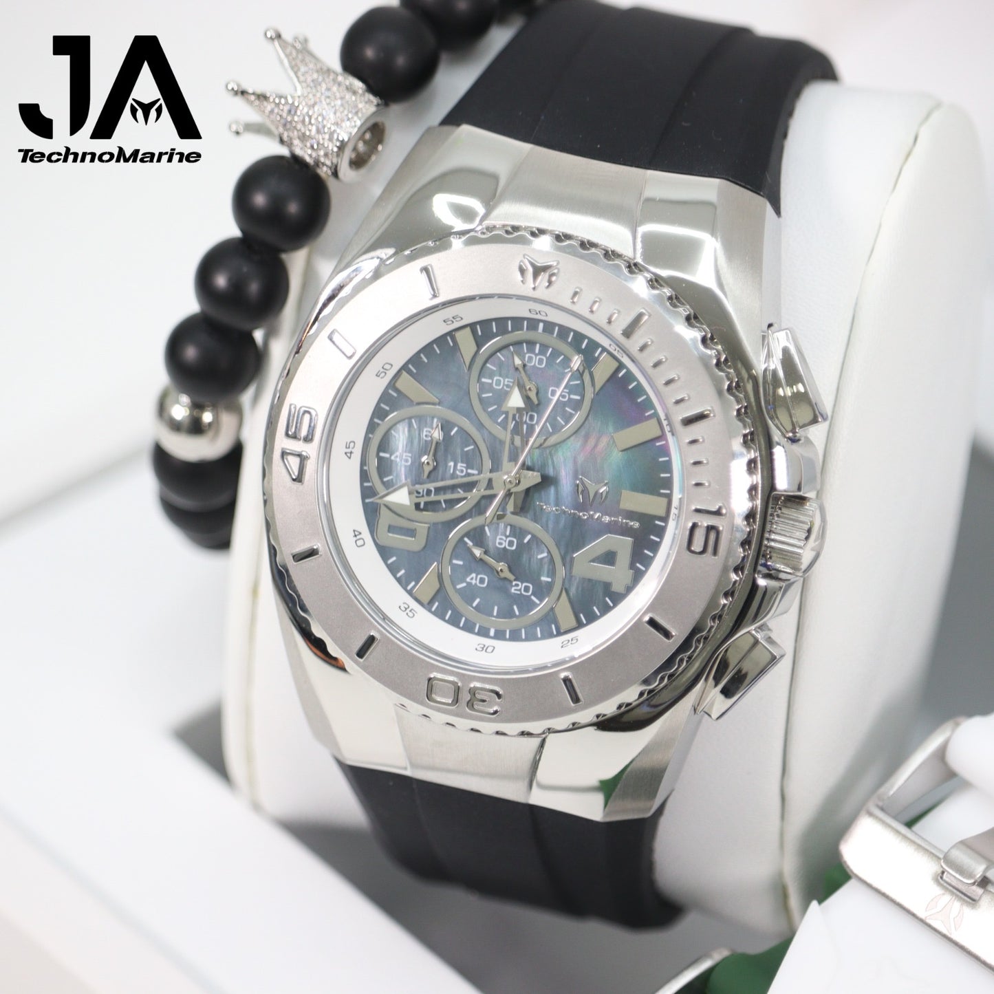 New Modelo 2025 TechnoMarine Cruise Original Men's Watch w/ Mother of Pearl Dial 44 mm, Black, Silver Green with Interchangeable Strap