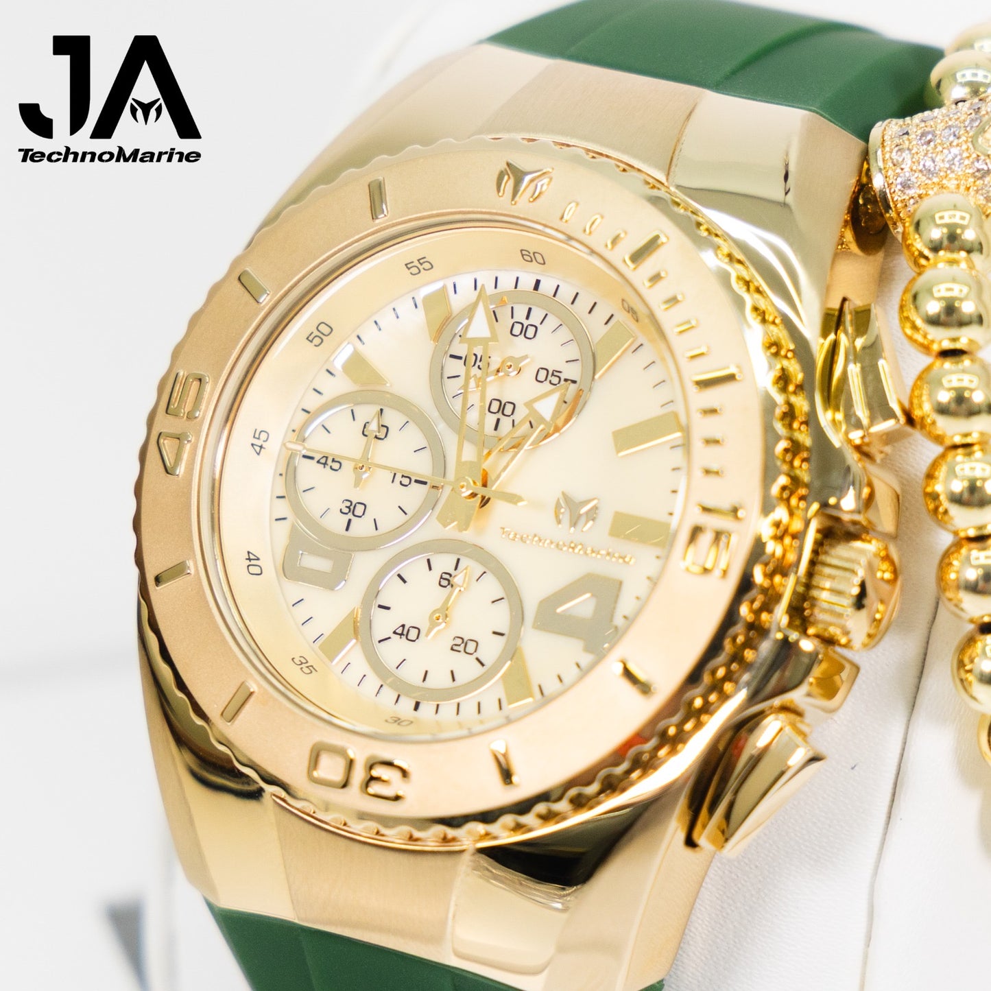 New Modelo 2025 TechnoMarine Cruise Original Men's Watch w/ Mother of Pearl Dial 44 mm, Black, Oro Green with Interchangeable Strap + 5% De Descuento = $139.99