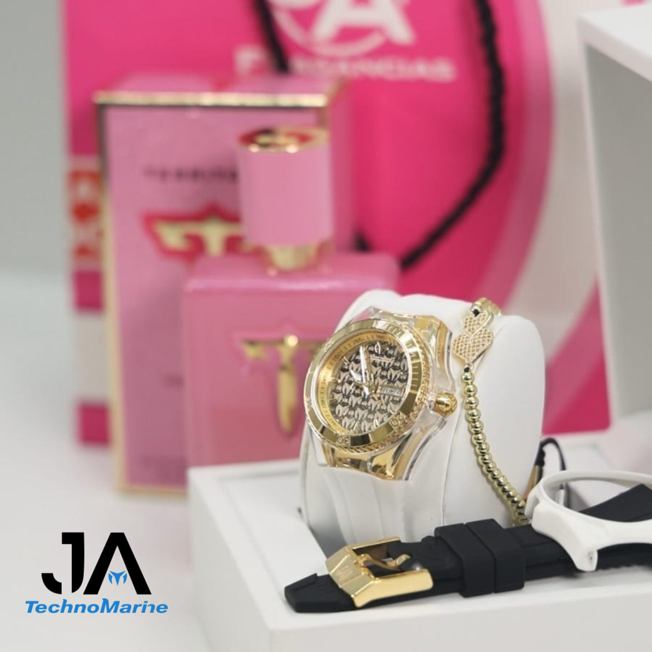 TechnoMarine Cruise Monogram 40MM Gold Dos Correas Una Pulsera Gratis y Perfume Territoire Dream