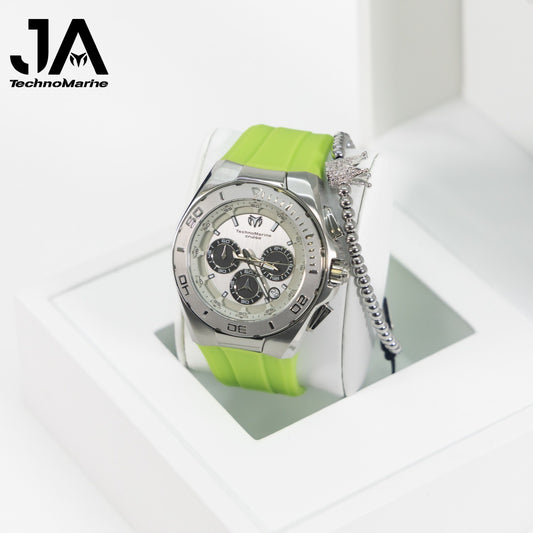 Technomarine 46mm  Cruise Steel Silver Case Chronograph Men's Watch Con Correa Verde Clarita