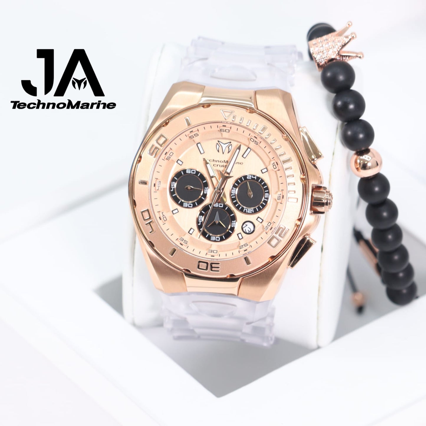 Technomarine Men's Cruise 45mm Black Leather Band Steel Case Quartz Rose Gold-Tone