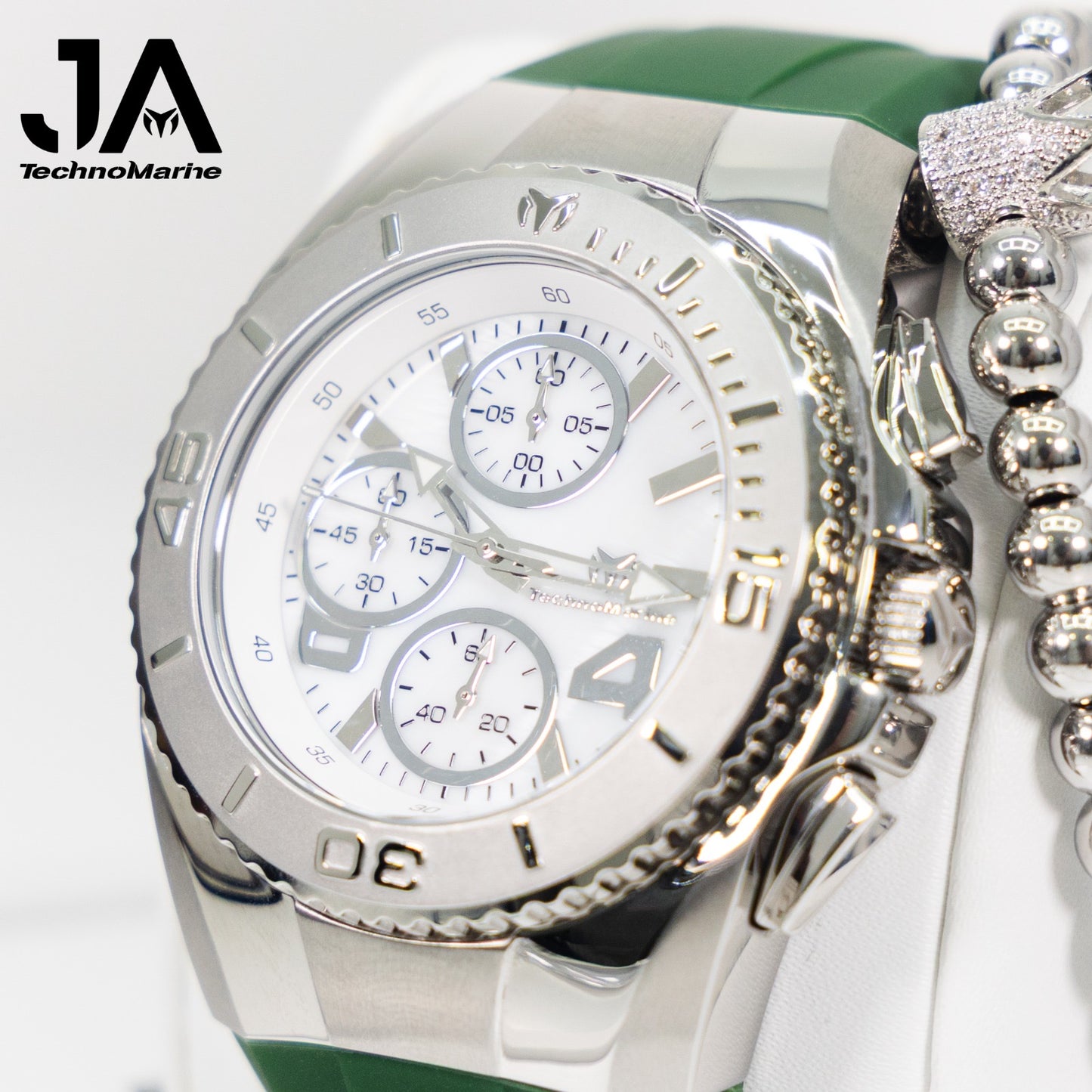 New Modelo 2025 TechnoMarine Cruise Original Men's Watch w/ Mother of Pearl Dial 44 mm, Black, Silver Green with Interchangeable + 5% De Descuento = $139.99