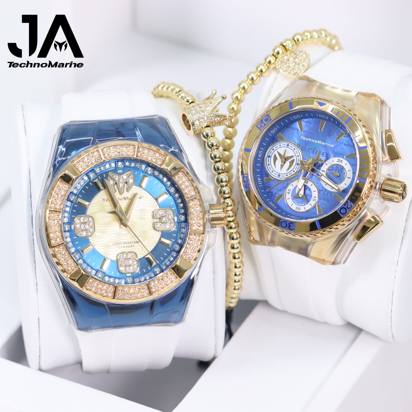 Technomarine Cruise Men’s Watch 45.5mm White + TechnoMarine Cruise California Women's Watch w/ Metal, Mother of Pearl & Oyster Dial - 40.57mm, Incluye dos pulseras gratis