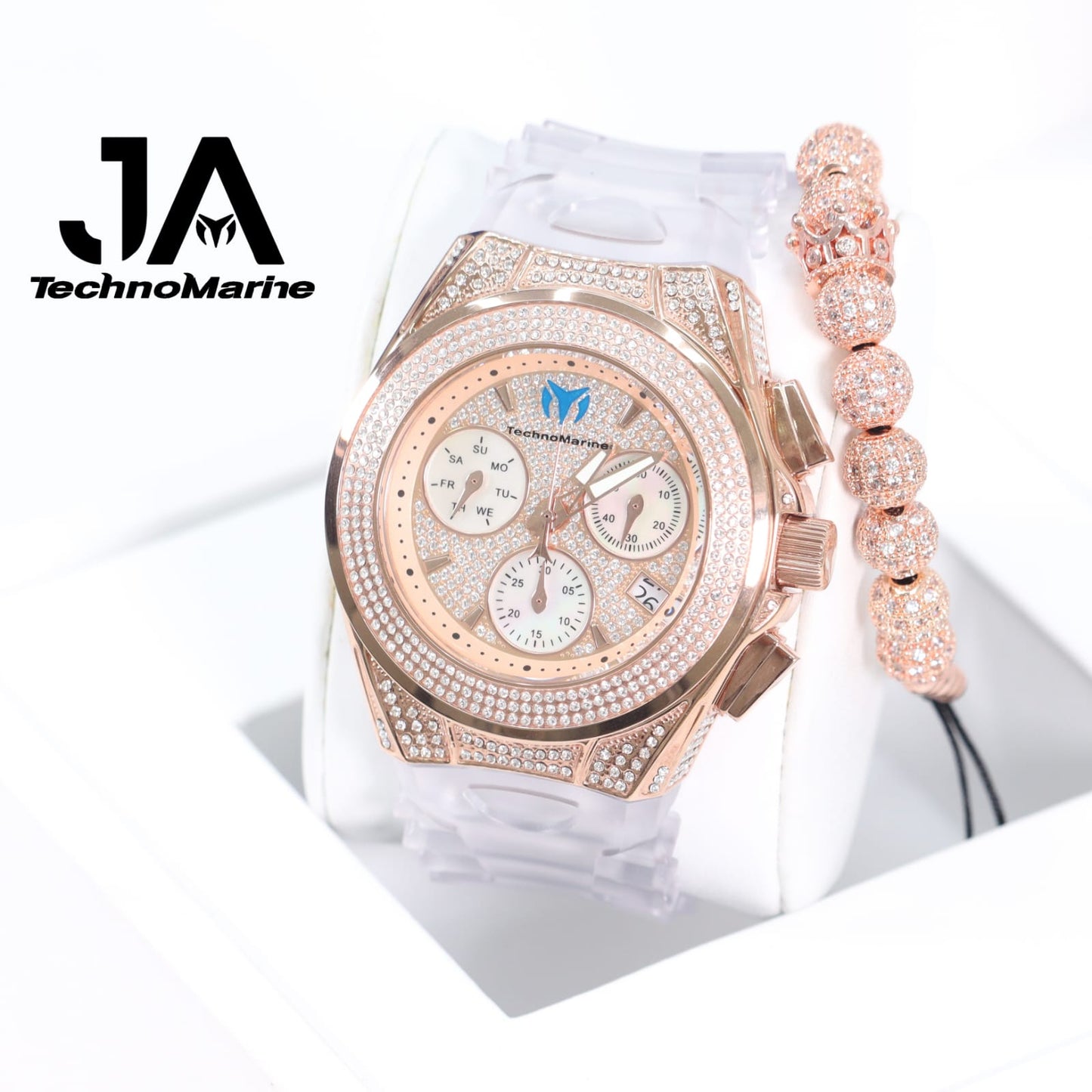 TECHNOMARINE (Pave) Cruise Collection Swiss Machine Rose Gold Color One Free Bracelet