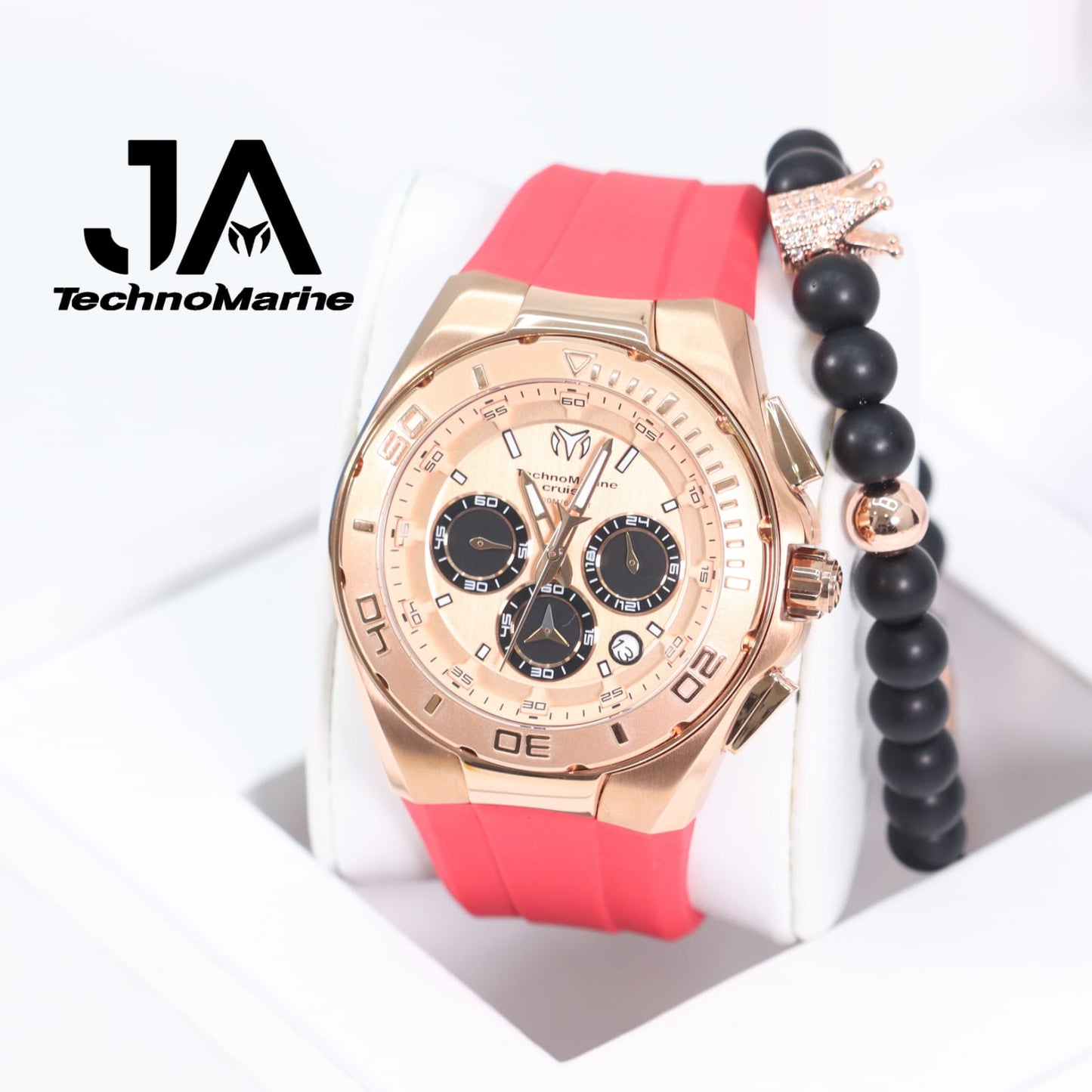 Technomarine Men's Cruise 45mm Black Leather Band Steel Case Quartz Rose Gold-Tone