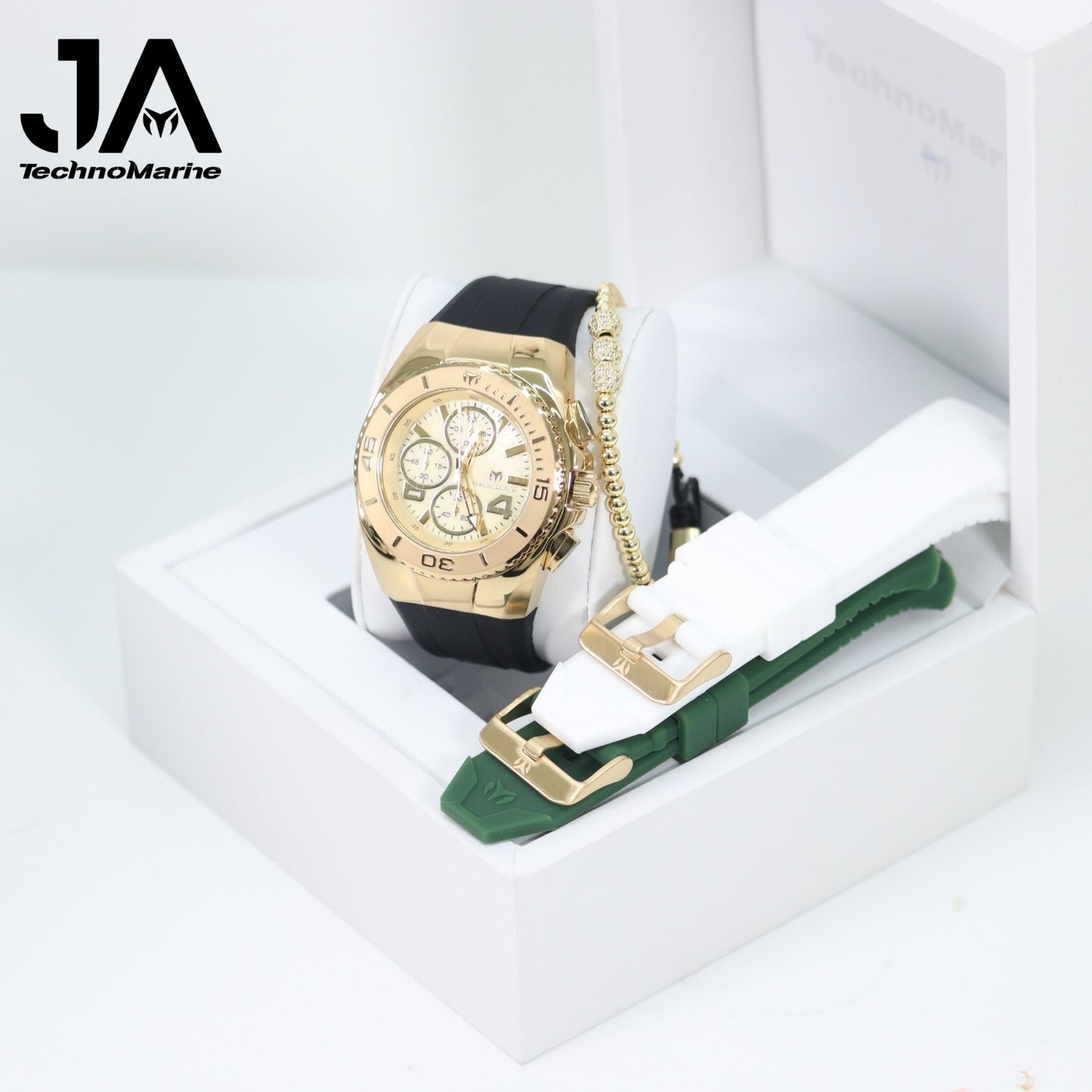 New Modelo 2025 TechnoMarine Cruise Original Men's Watch w/ Mother of Pearl Dial 44 mm, Black, Silver Green with Interchangeable Strap