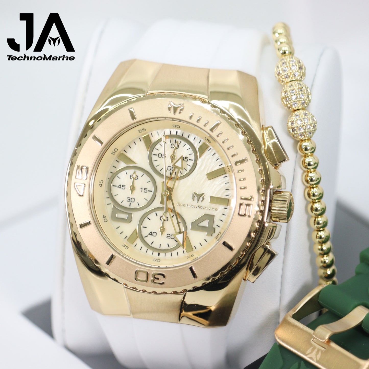 New Modelo 2025 TechnoMarine Cruise Original Men's Watch w/ Mother of Pearl Dial 44 mm, Black, Silver Green with Interchangeable Strap