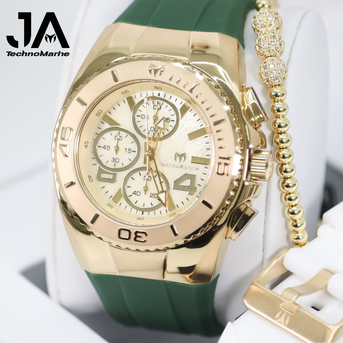 New Modelo 2025 TechnoMarine Cruise Original Men's Watch w/ Mother of Pearl Dial 44 mm, Black, Silver Green with Interchangeable Strap