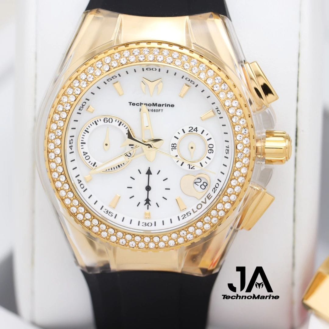 Technomarine Valentine Gold PVD Women's Watch 40.mm Tres Correas Clear, Blanca, negra