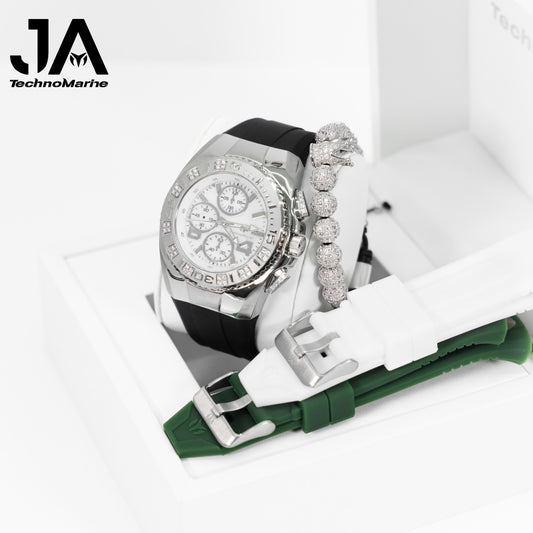 New Modelo 2025  TechnoMarine Cruise Original Men's Watch w/ Mother of Pearl Dial 44 mm, Black, Silver Green with Interchangeable Strap Custom Moisanite