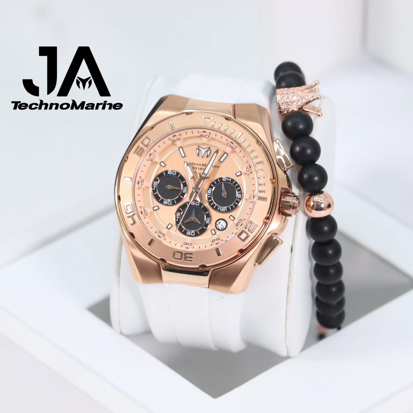 Technomarine Men's Cruise 45mm Black Leather Band Steel Case Quartz Rose Gold-Tone