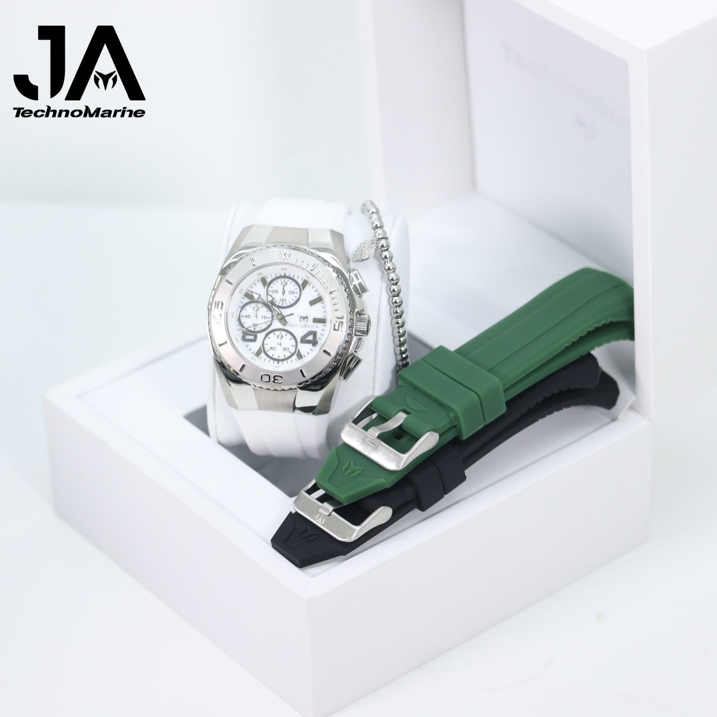 New Modelo 2025 TechnoMarine Cruise Original Men's Watch w/ Mother of Pearl Dial 44 mm, Black, Silver Green with Interchangeable Strap