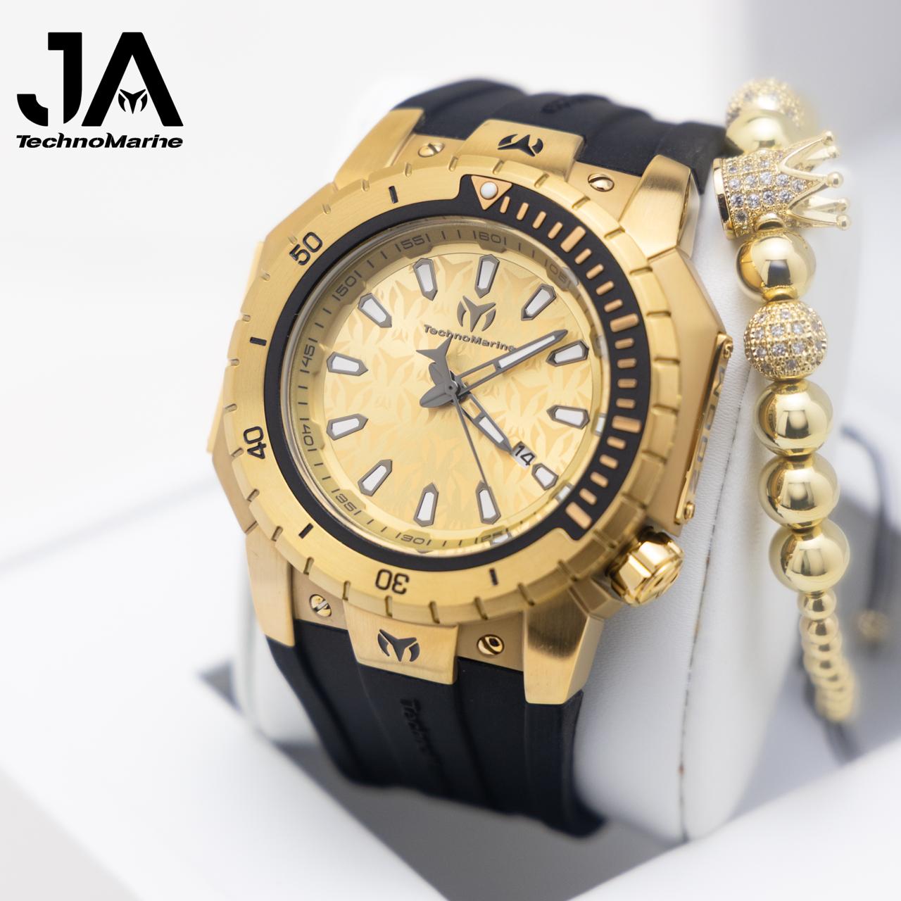 TechnoMarine Manta Quartz Gold Dial Men's Watch Una Pulsera Gratis