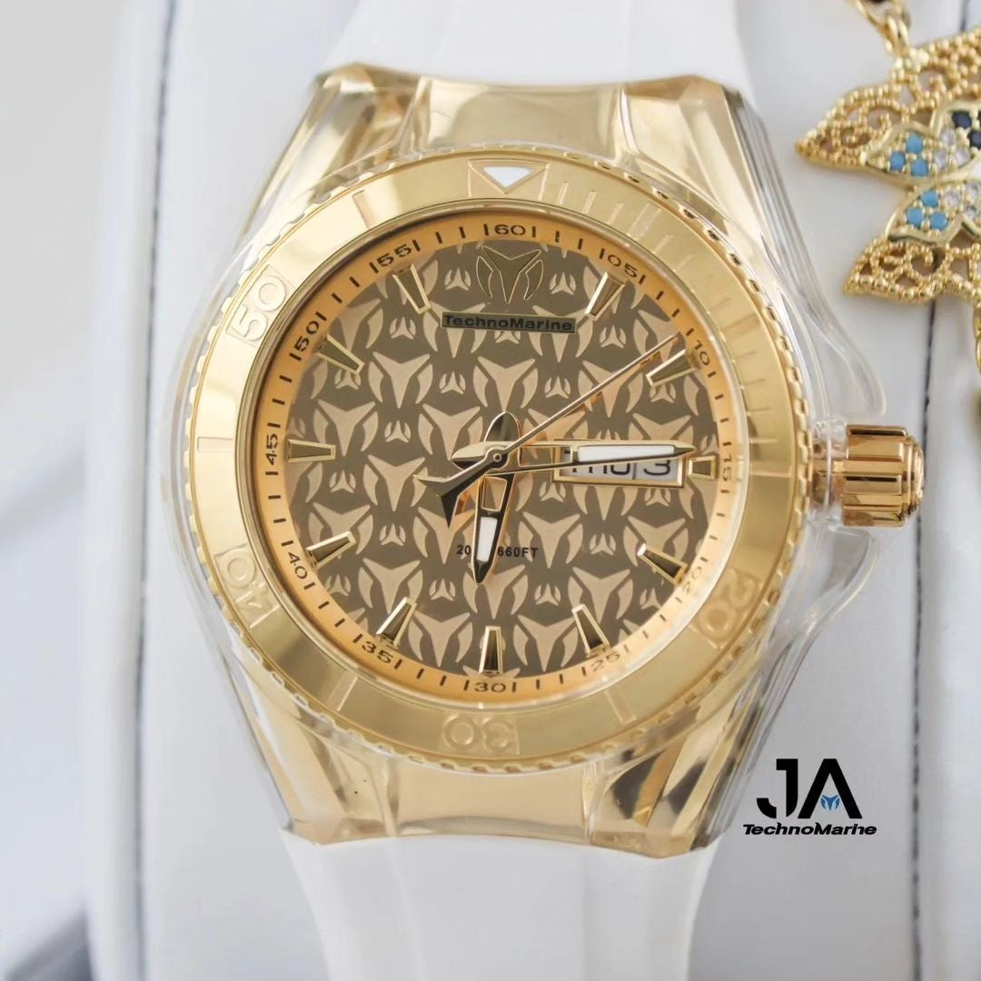 TechnoMarine Cruise Monogram 40MM Gold Dos Correas Una Pulsera Gratis y Perfume Territoire Dream