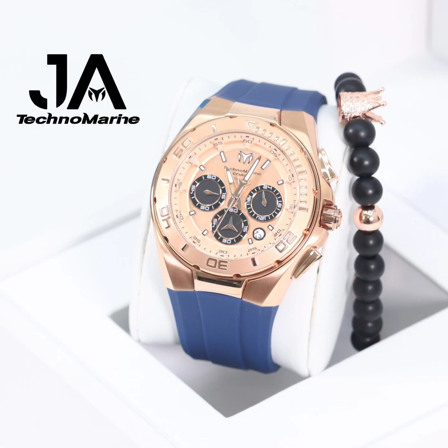 Technomarine Men's Cruise 45mm Black Leather Band Steel Case Quartz Rose Gold-Tone