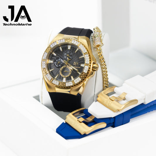 TechnoMarine Custom Moissanite Cruise California Men's Watch - 45mm, Black, White, Blue Modelo 76