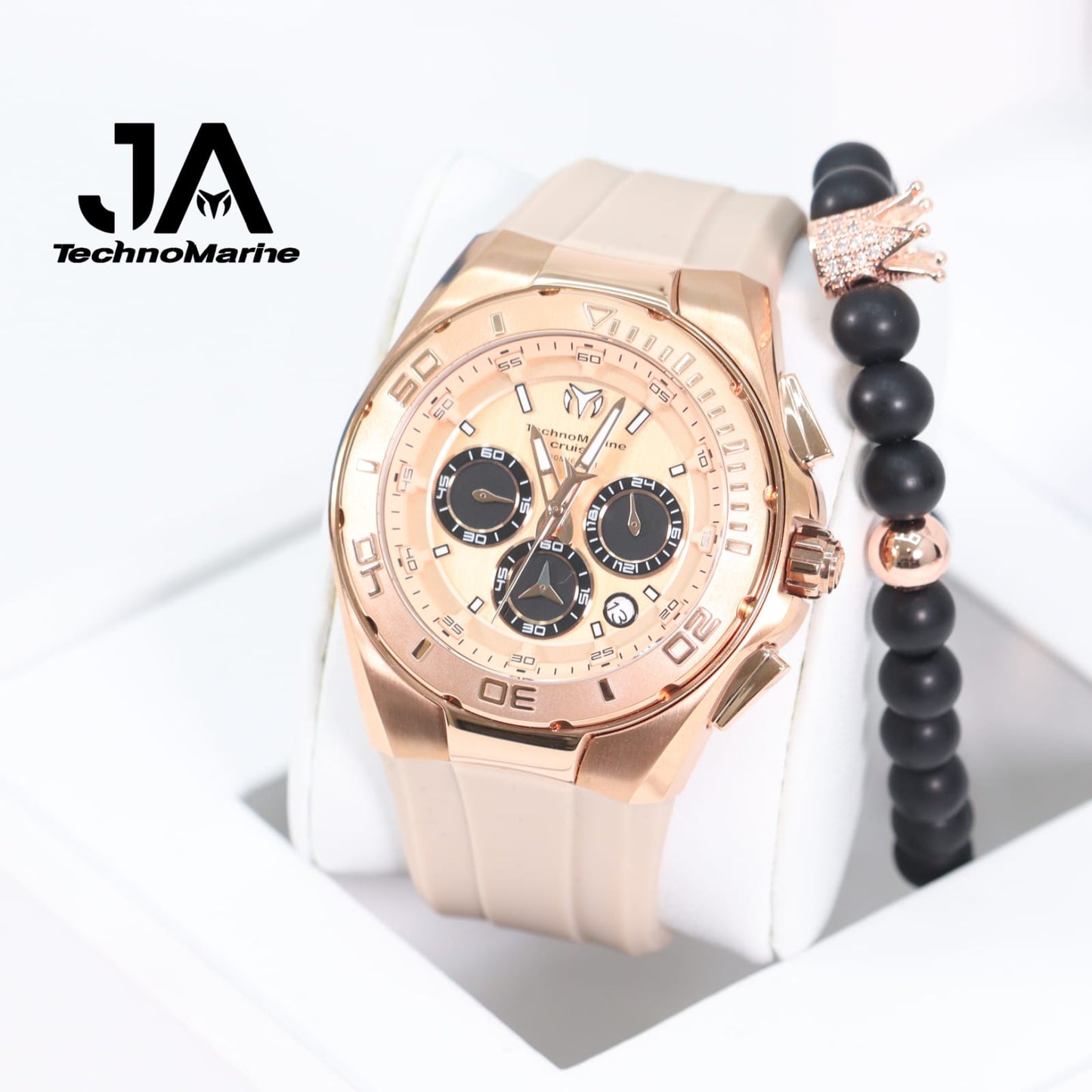 Technomarine Men's Cruise 45mm Black Leather Band Steel Case Quartz Rose Gold-Tone