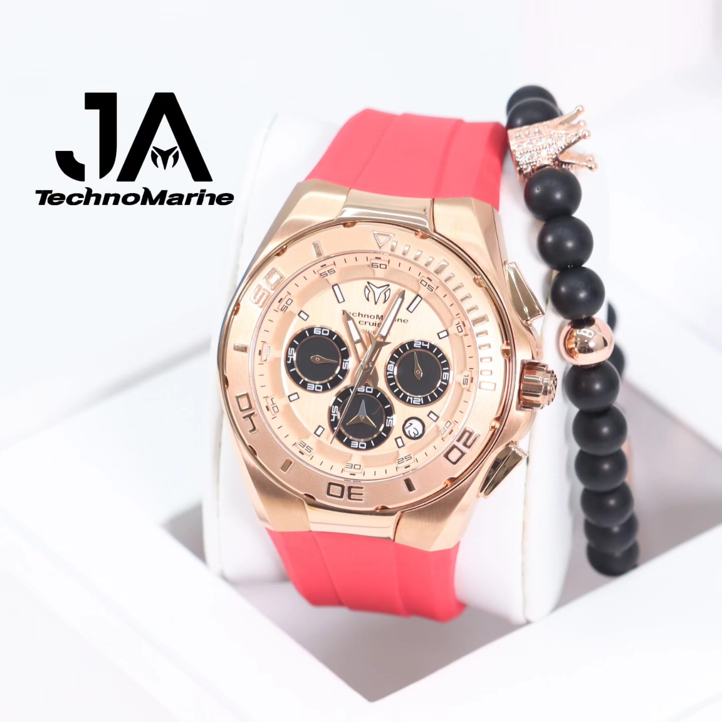 Technomarine Men's Cruise 45mm Black Leather Band Steel Case Quartz Rose Gold-Tone