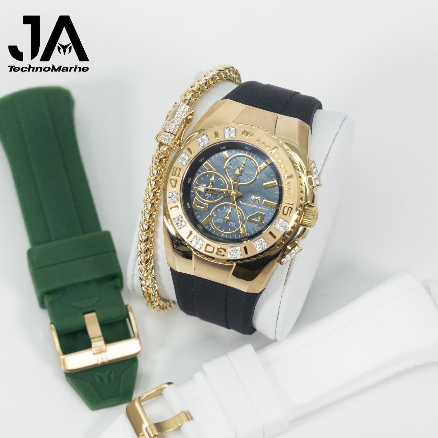 New Modelo 2025 TechnoMarine Cruise Original Men's Watch w/ Mother of Pearl Dial 44 mm, Black, Silver Green with Interchangeable Strap Custom