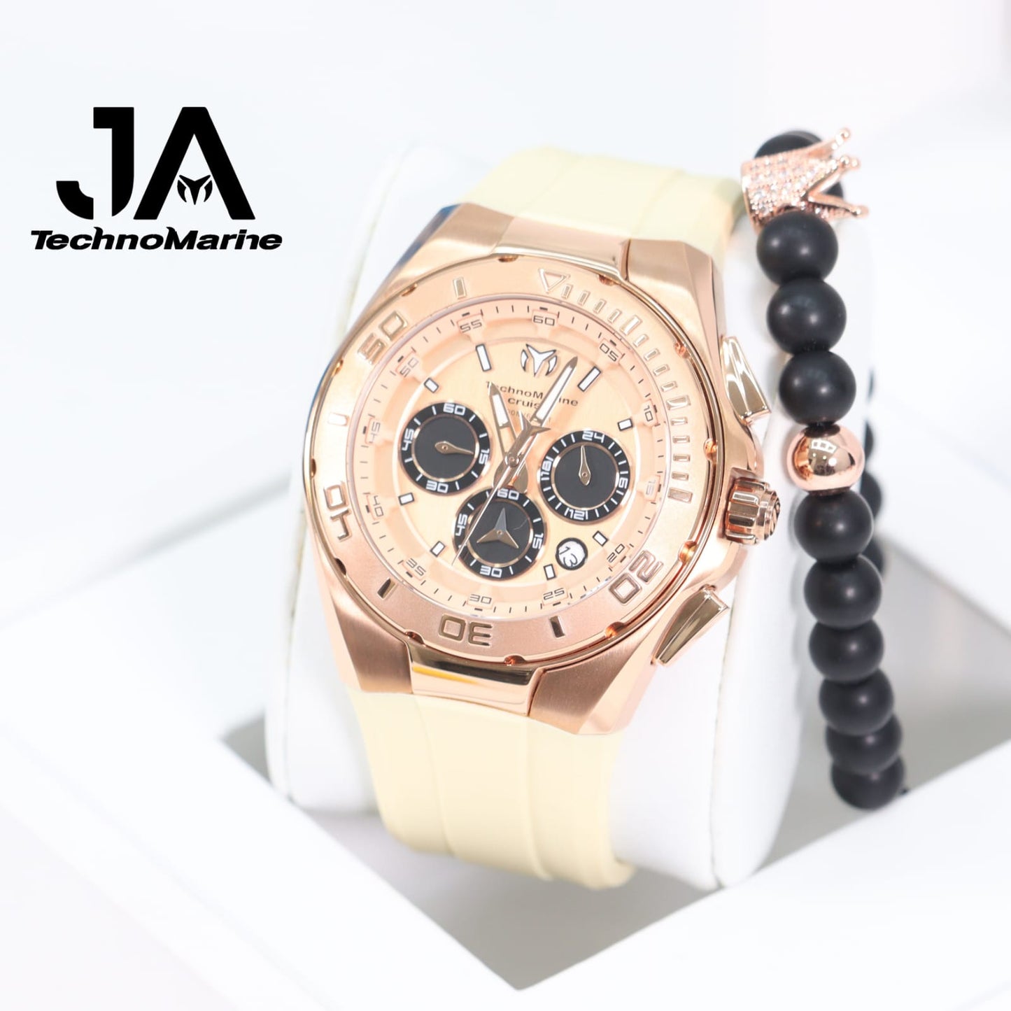 Technomarine Men's Cruise 45mm Black Leather Band Steel Case Quartz Rose Gold-Tone