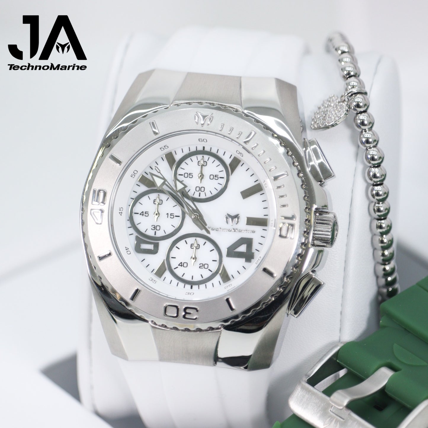 New Modelo 2025 TechnoMarine Cruise Original Men's Watch w/ Mother of Pearl Dial 44 mm, Black, Silver Green with Interchangeable Strap