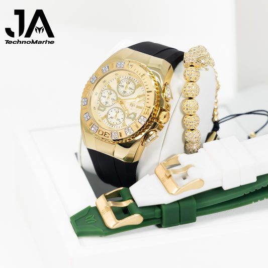 New Modelo 2025  TechnoMarine Cruise Original Men's Watch w/ Mother of Pearl Dial 44 mm, Black, Silver Green with Interchangeable Strap Custom Moisanite