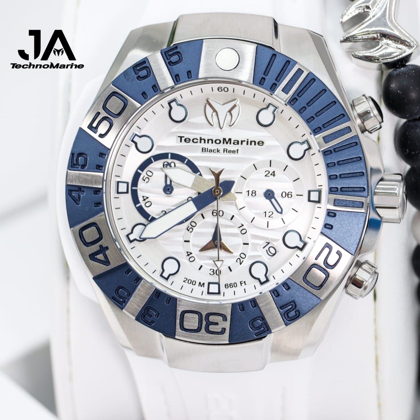 Technomarine Reef Black 45 mm Chronograph Quartz Silver Dial Men's Watch (Una Pulsera Gratis)