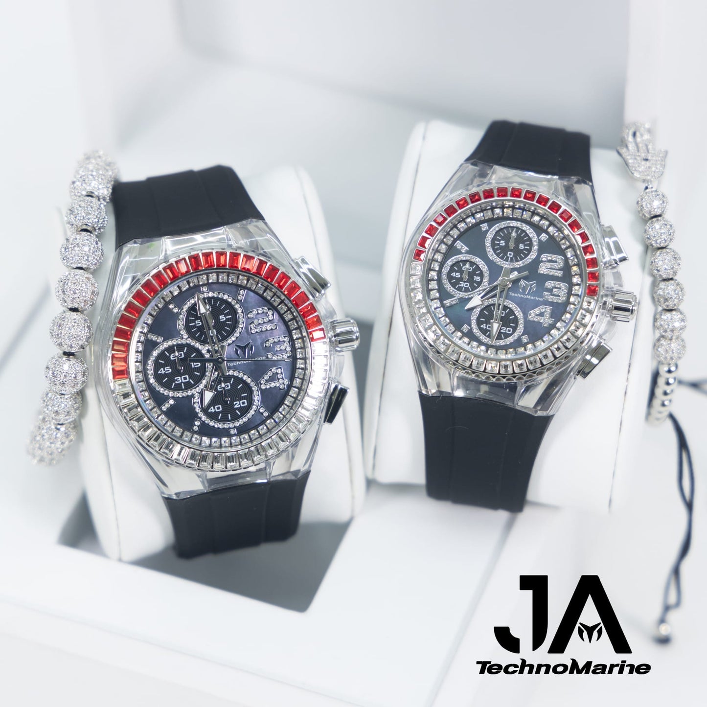 Set TechnoMarine Cruise Glitz 45 mm and 40 MM Watch - Black Silver Una Pulsera Gratis