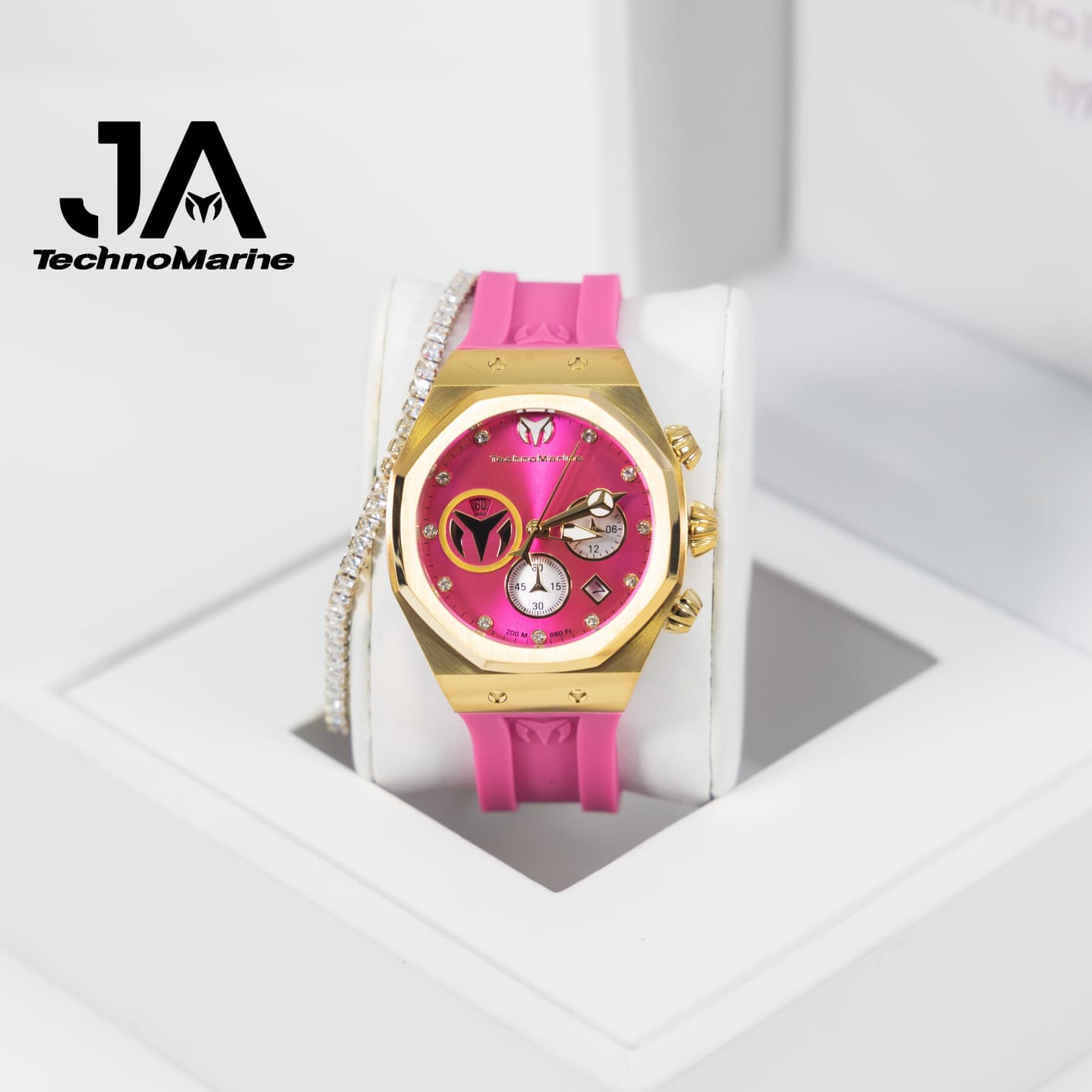 Technomarine Women Reef Sun Stainless Steel Quartz Watch With Silicone Strap 40mm Pink