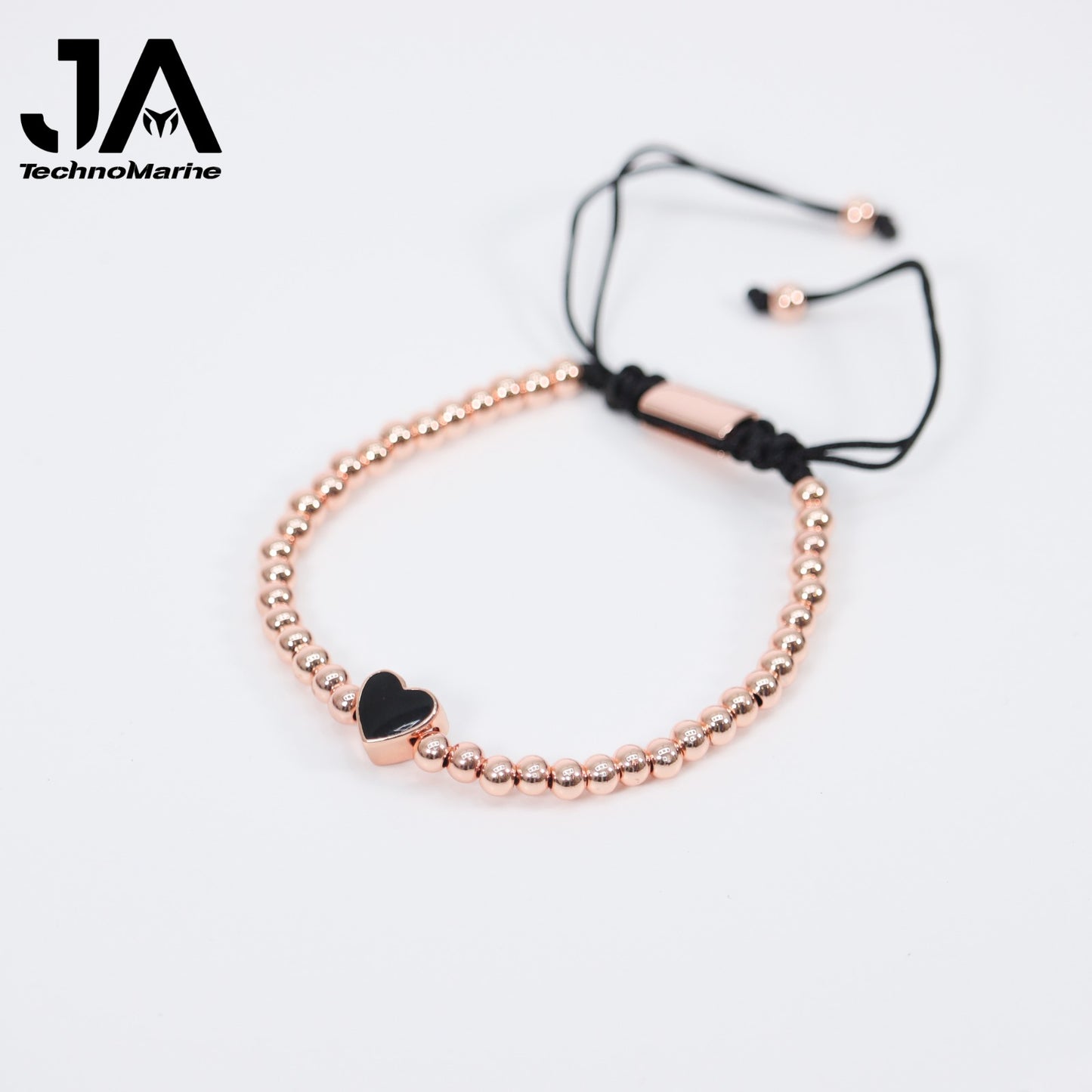 Pulsera De Corazón Negro Mujer Rose Gold Ajustable Stainless Steel