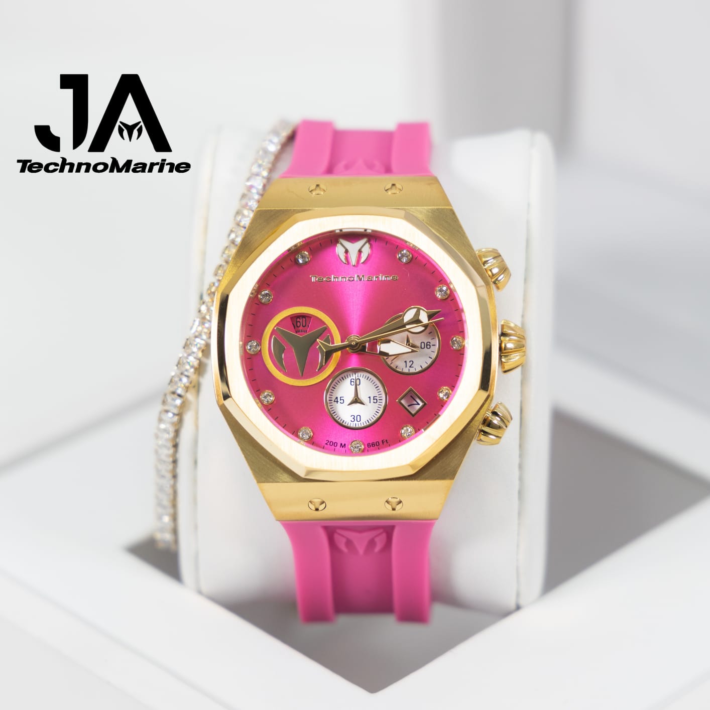 Technomarine Women Reef Sun Stainless Steel Quartz Watch With Silicone Strap 40mm Pink