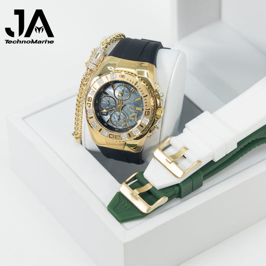 New Modelo 2025  TechnoMarine Cruise Original Men's Watch w/ Mother of Pearl Dial 44 mm, Black, Silver Green with Interchangeable Strap Custom