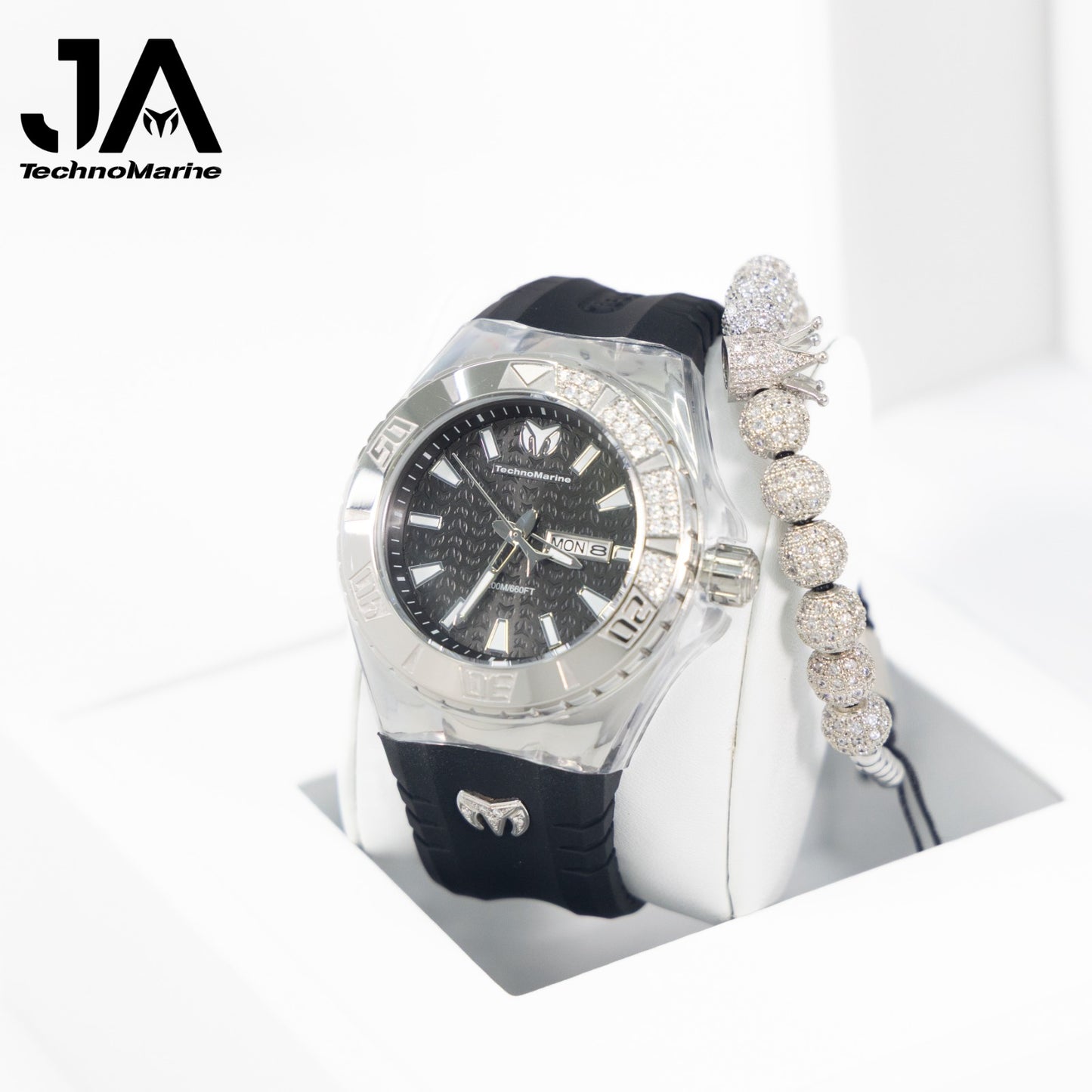 TechnoMarine Cruise Monogram Men's Watch - 47.8mm Correa Fondo Negro Silver Custom