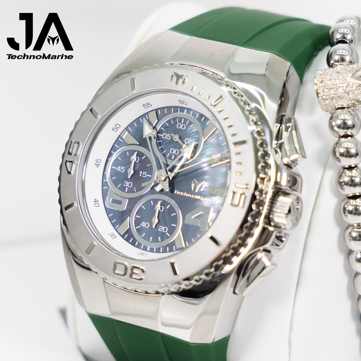 New Modelo 2025 TechnoMarine Cruise Original Men's Watch w/ Mother of Pearl Dial 44 mm, Black, Silver Green with Interchangeable Strap + 5% De Descuento = $139.99
