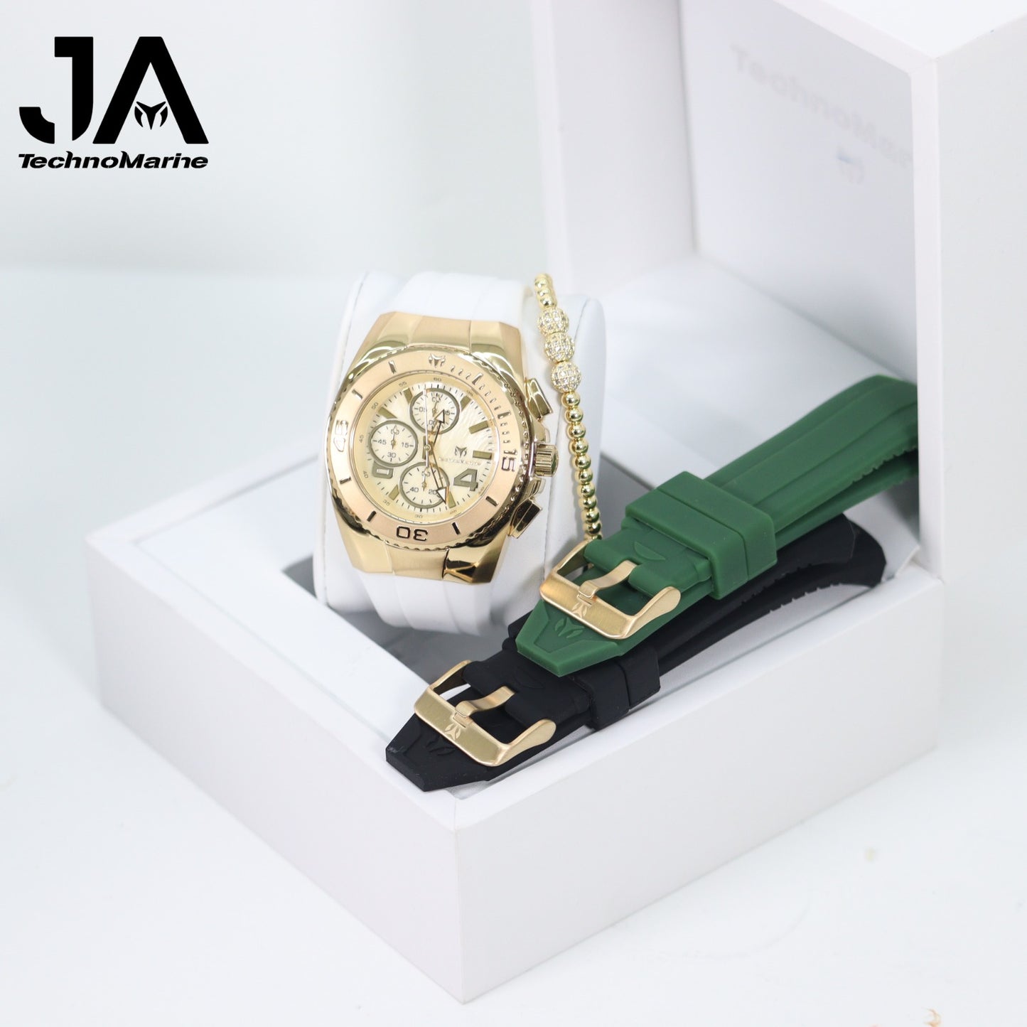 New Modelo 2025 TechnoMarine Cruise Original Men's Watch w/ Mother of Pearl Dial 44 mm, Black, Silver Green with Interchangeable Strap
