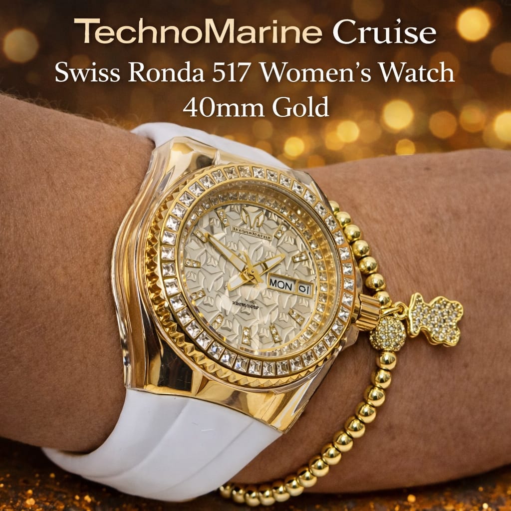 TechnoMarine Cruise Swiss Ronda 517 Caliber Women's Watch w/ Mother of Pearl Dial- 40mm, GOLD