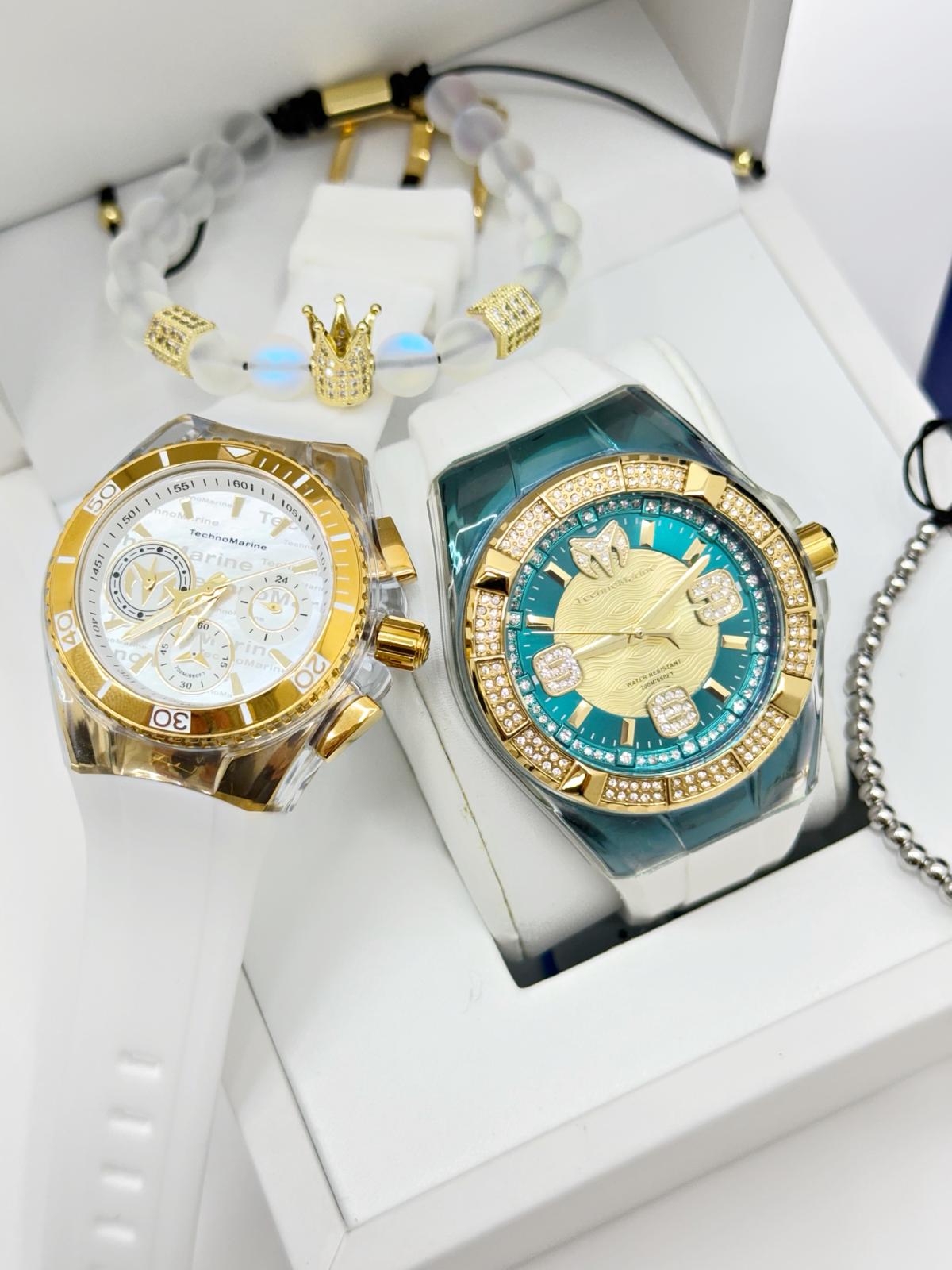 Technomarine Cruise Men’s Watch 45.5mm White + TechnoMarine Cruise California Women's Watch 40mm, Incluye dos pulseras gratis