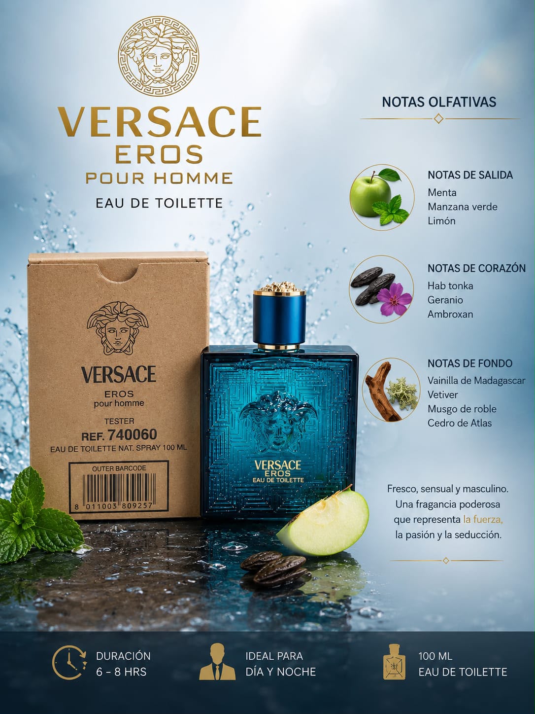 VERSACE EROS EAU DE TOILETTE TESTER 3.3 OZ