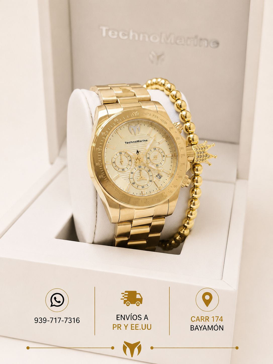 Technomarine Manta Ray Chronograph Quartz White Dial 42mm Gold Incluye Pulsera