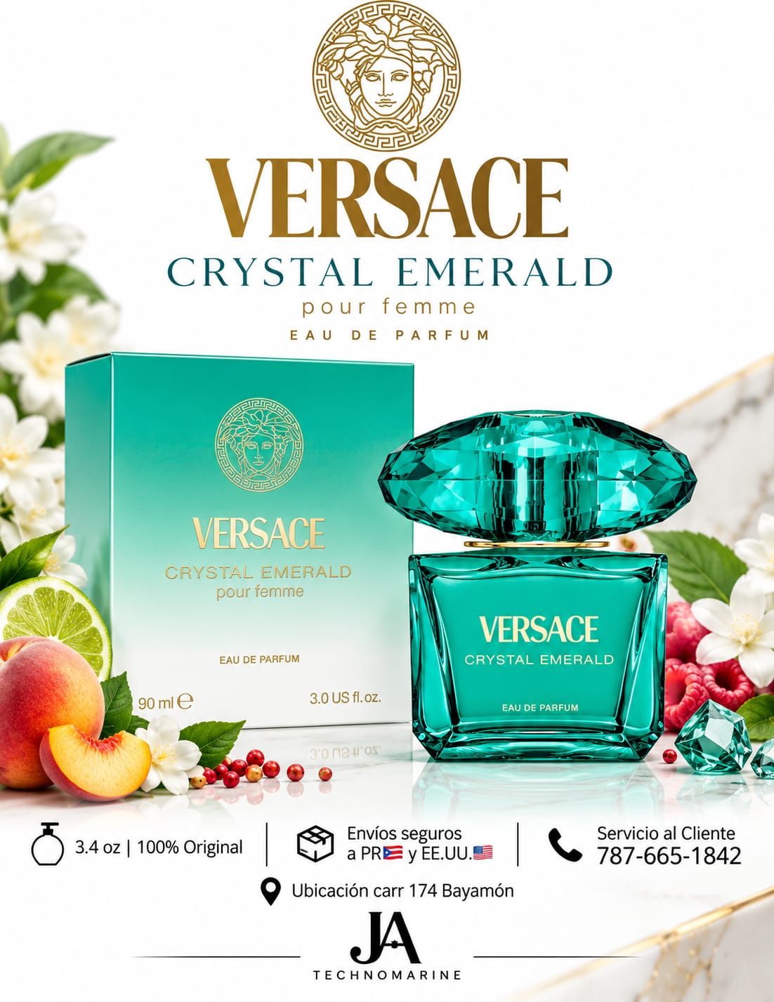 VERSACE CRYSTAL EMERALD pour femme 3.0oz 5% DE DESCUENTO ADICIONAL