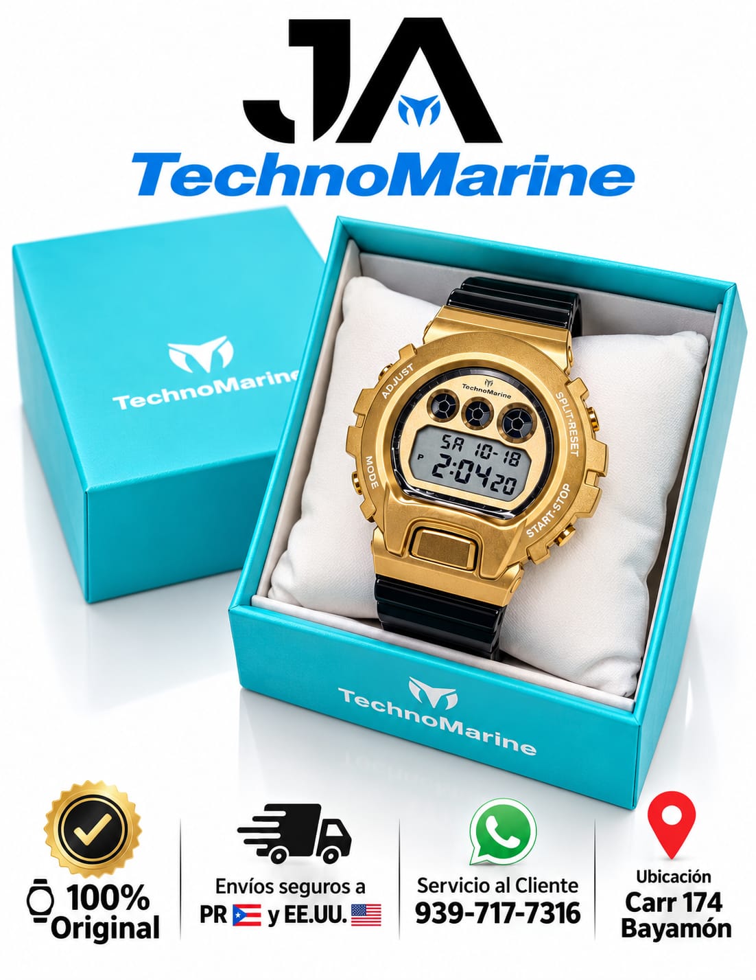 TechnoMarine HydraTech Mariner Digital Men’s Watch – Gold & Black 45mm