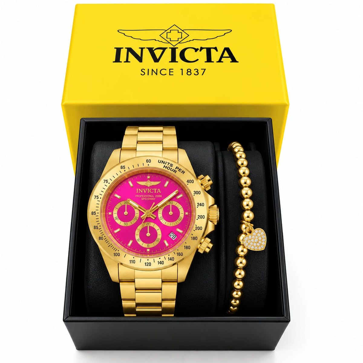 Invicta Women's Pro Diver Hot Pink Dial Gold-Tone Stainless Steel Watch – 39.5mm