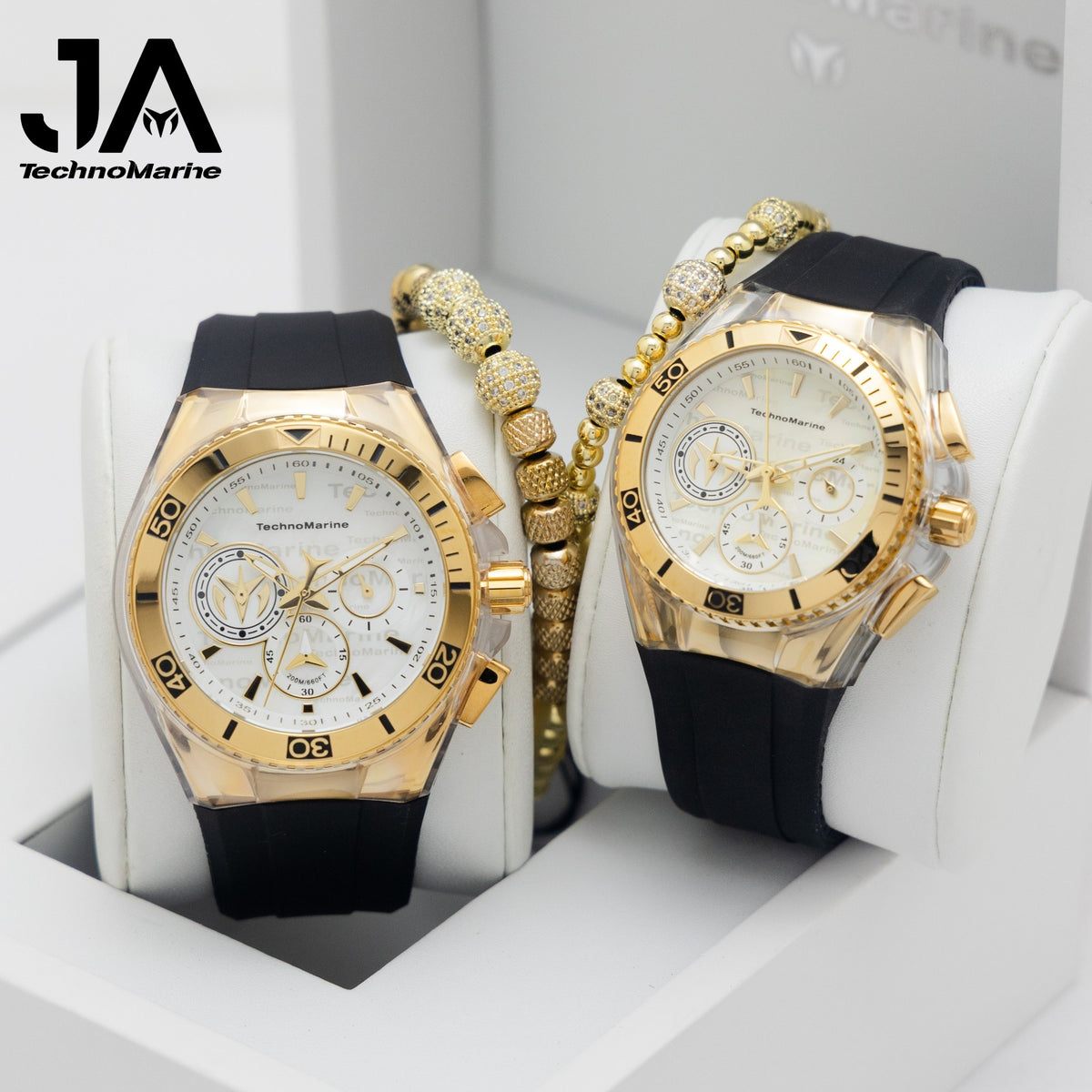 Set Dos Technomarine Hombre Cruise California Men's Watch w/ Metal, & Oyster Dial / Technomarine California Mujer Cruise Quartz Watch gold 40mm DOS PULSERAS INCLUIDAS